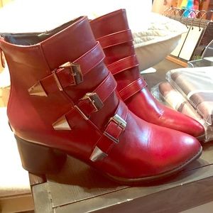 Red Leather Booties with buckles